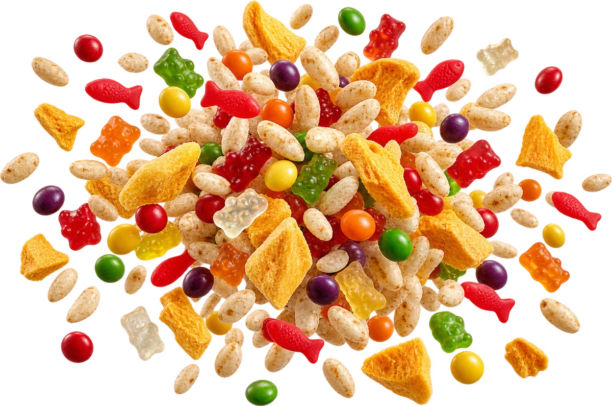 Candy Aisle: Brown Rice Crisps, Skittles, Swedish Fish, Goldbears, FD Mango