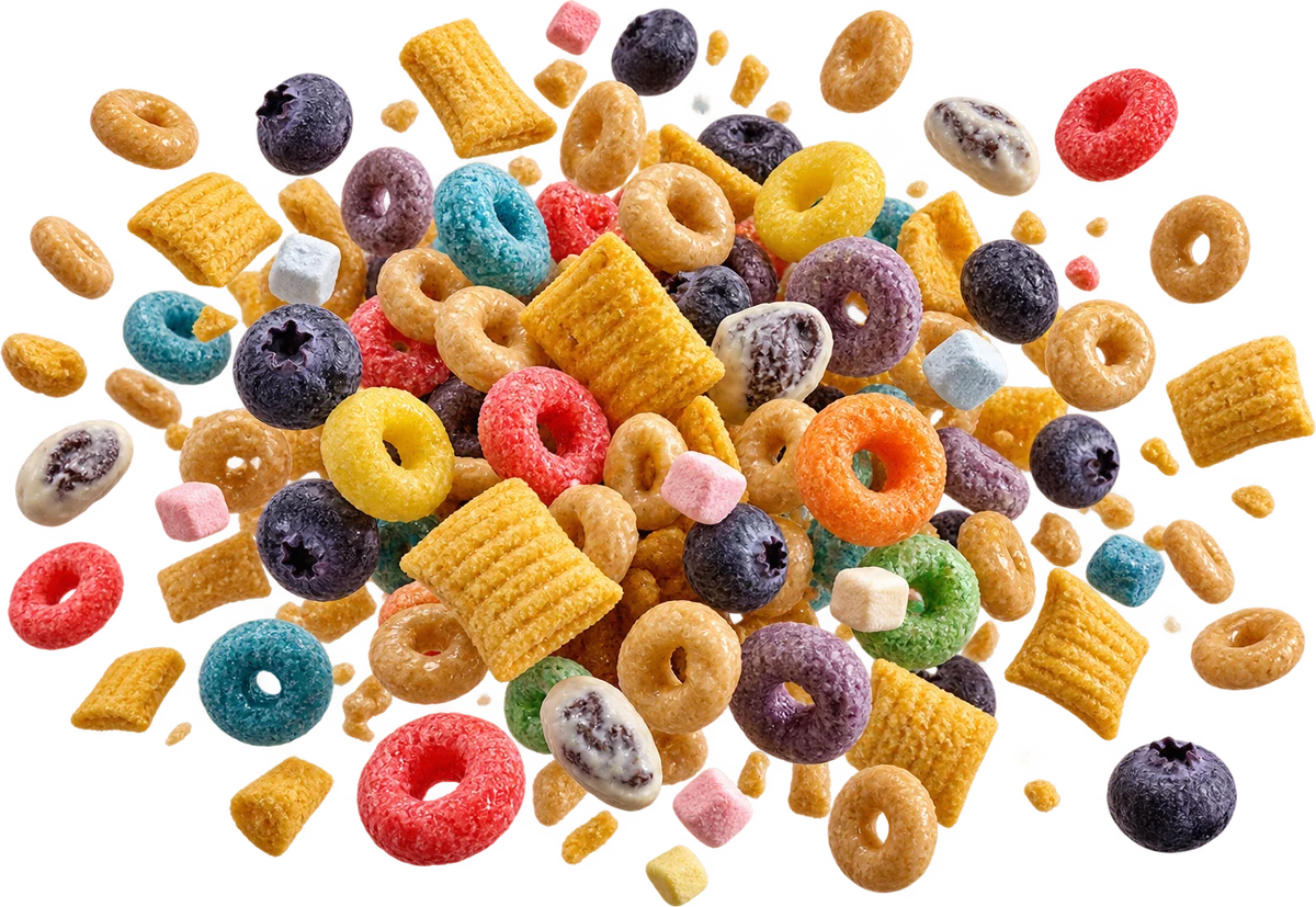 Cereal Aisle: Froot Loops, HN Cheerios, Cap'n Crunch, FD Blueberries, Yogurt Covered Raisins, Mini Marshmallows