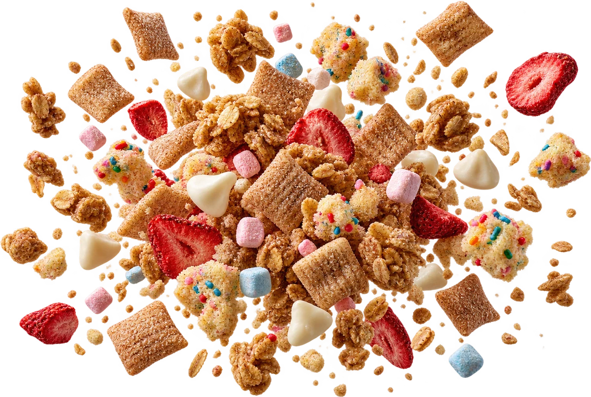 Cereal Killer: Cinna Squares, Honey Oat Clusters, FD Strawberries, Vanilla Yogurt Chips, Mini Marshmallows, Birthday Cake Crumble