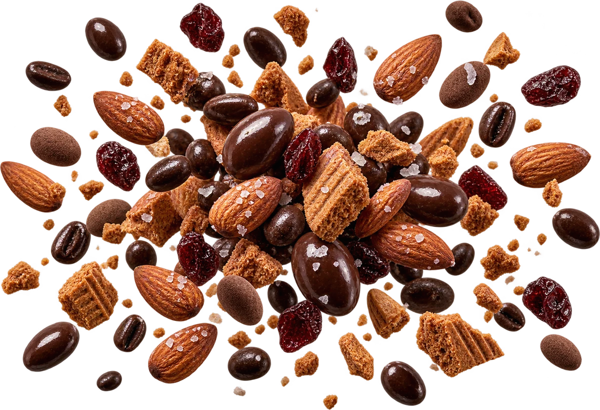 Espresso Yourself: Sea Salt Almonds, Choc Espresso Beans, Dark Choc Almonds, Biscoff Crumble, Tart Dried Cherries