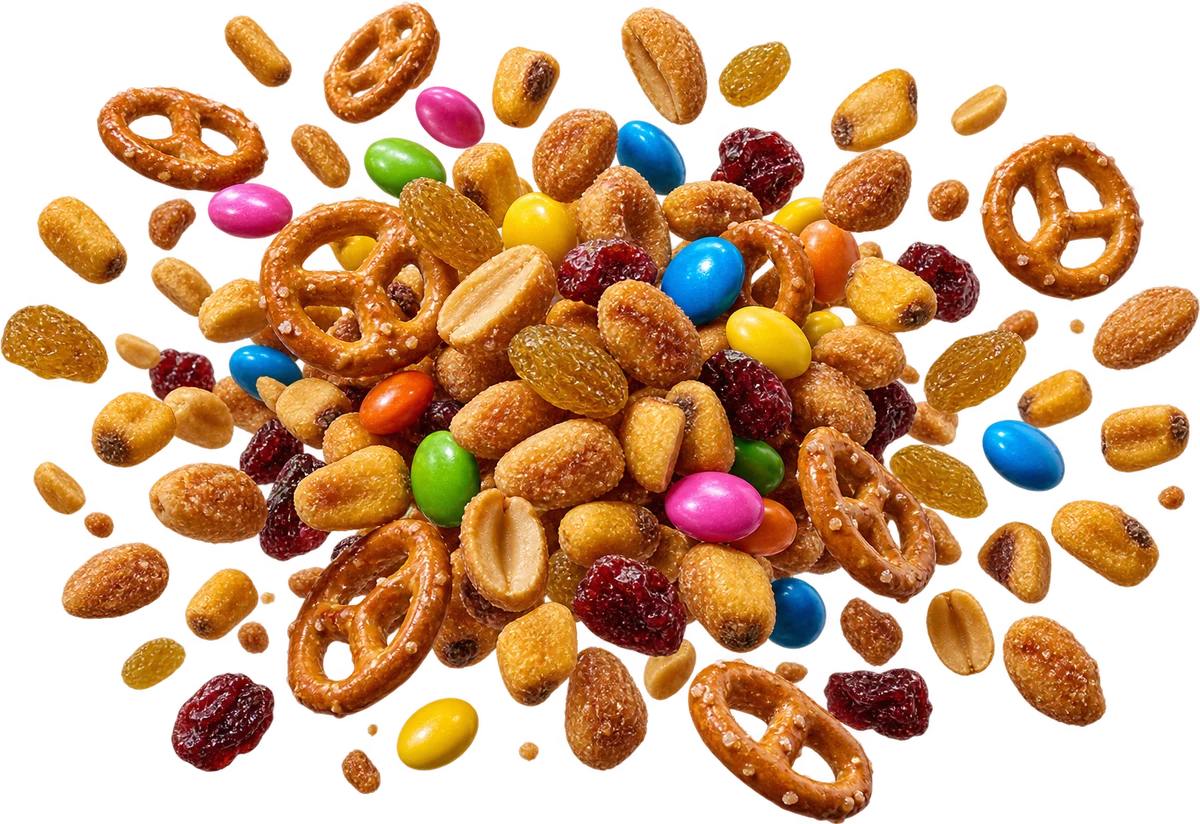 Gas Station Glow-Up: Honey Roasted Peanuts, Mini Pretzel Twists, Choc Gems, Toasted Corn Nuts, Golden Raisins, Dried Cranberries