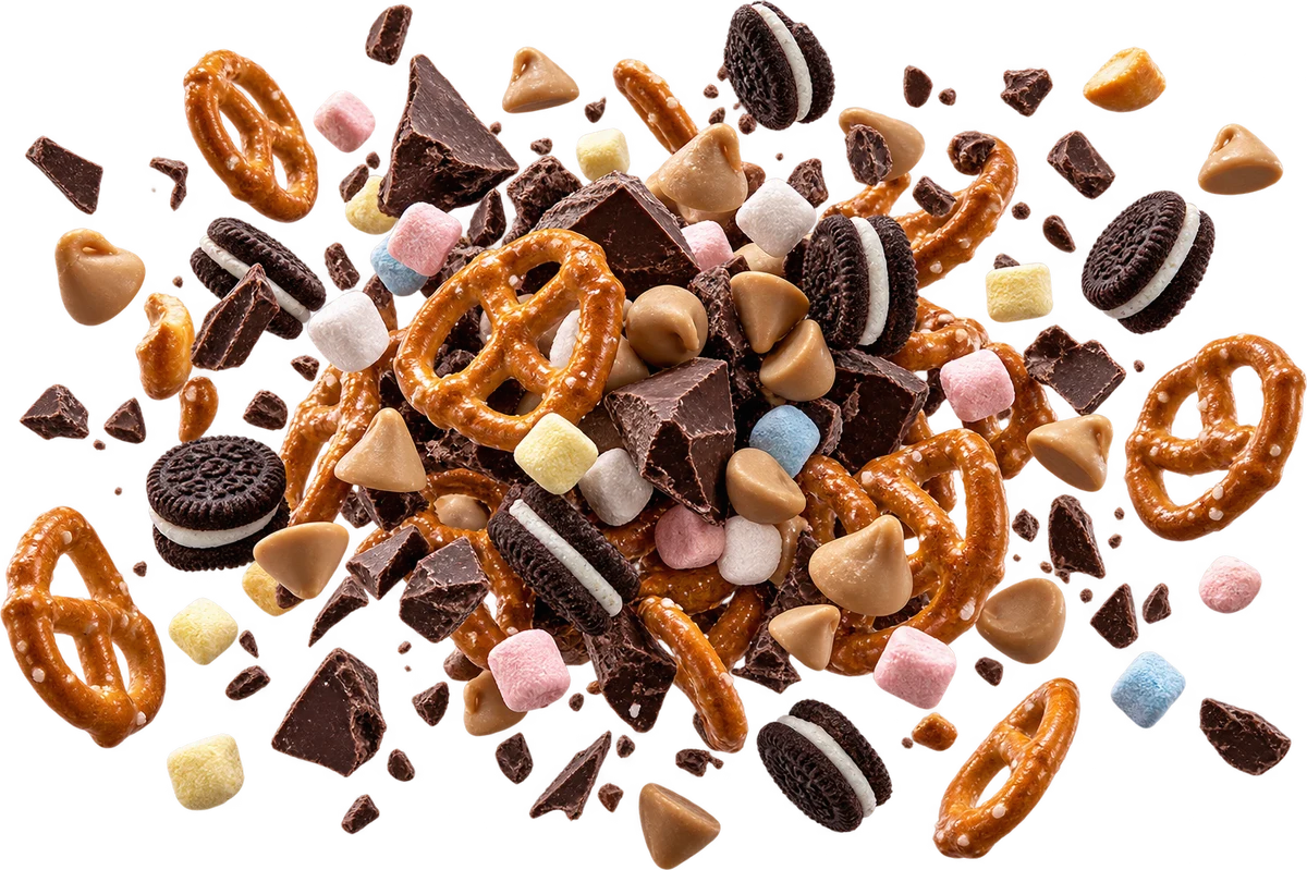 Midnight Munch: Mini Pretzel Twists, PB Chips, Dark Choc Chunks, Mini Marshmallows, Mini Oreo