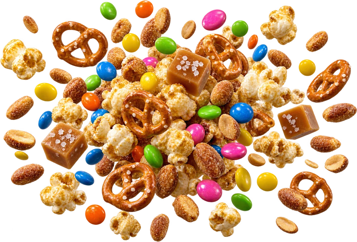 Movie Night: Kettle Corn, Choc Gems, Honey Roasted Peanuts, Mini Pretzel Twists, Caramel Bits