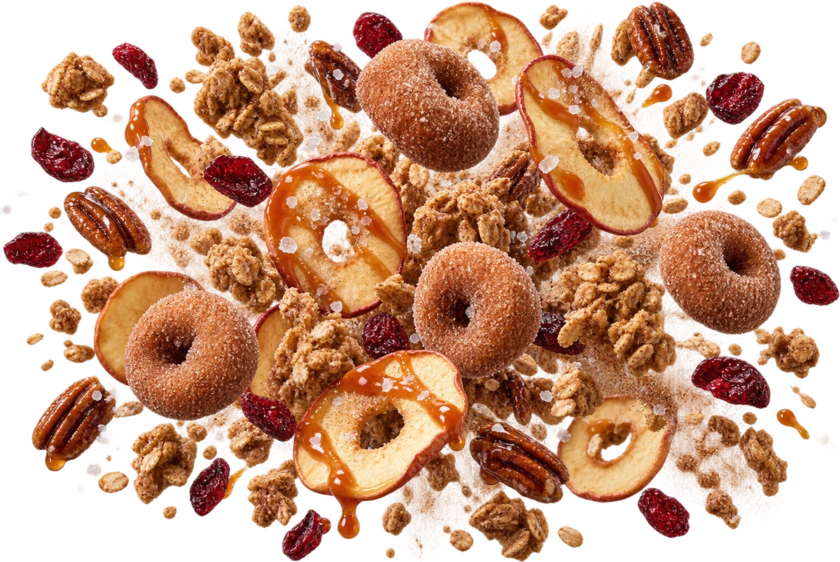 Orchard Run: Caramel Apple Chips, Cider Donut Bites, Honey Oat Clusters, Maple Bourbon Pecans, Dried Cranberries