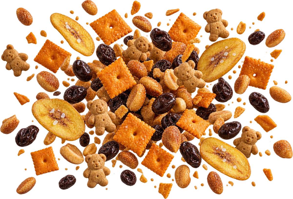 Pit Stop: Cheez-It, Teddy Grahams, Honey Roasted Peanuts, Dark Choc Raisins, Salted Plantain Chips