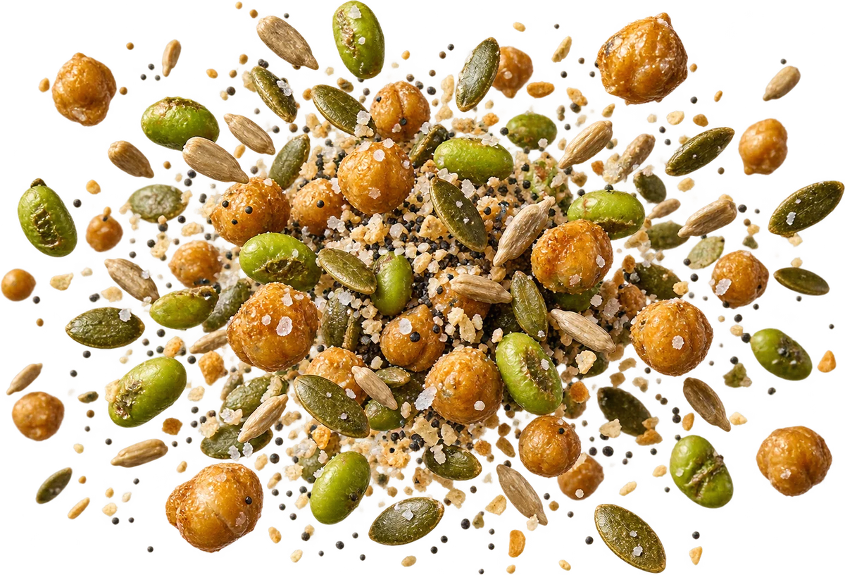 Plant Gains: Sea Salt Chickpeas, Roasted Edamame, Salted Pepitas, Toasted Sunflower Seeds