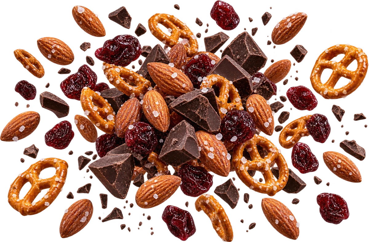 The OG: Sea Salt Almonds, Dark Choc Chunks, Mini Pretzel Twists, Tart Dried Cherries