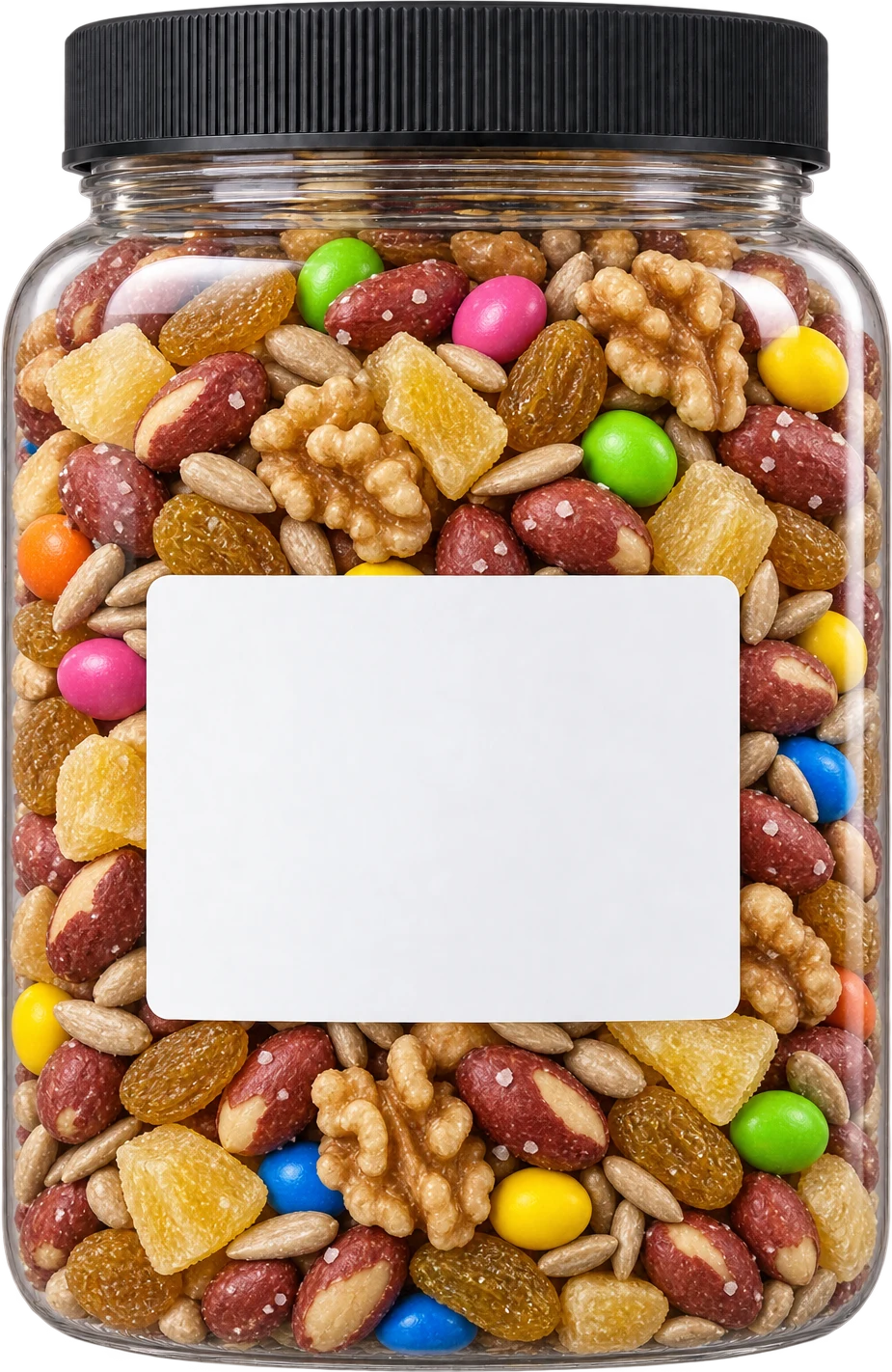 A 25 oz jar of Dad's Trail Mix, a gluten-free snack mix, with a sticker reading Dad's Trail Mix