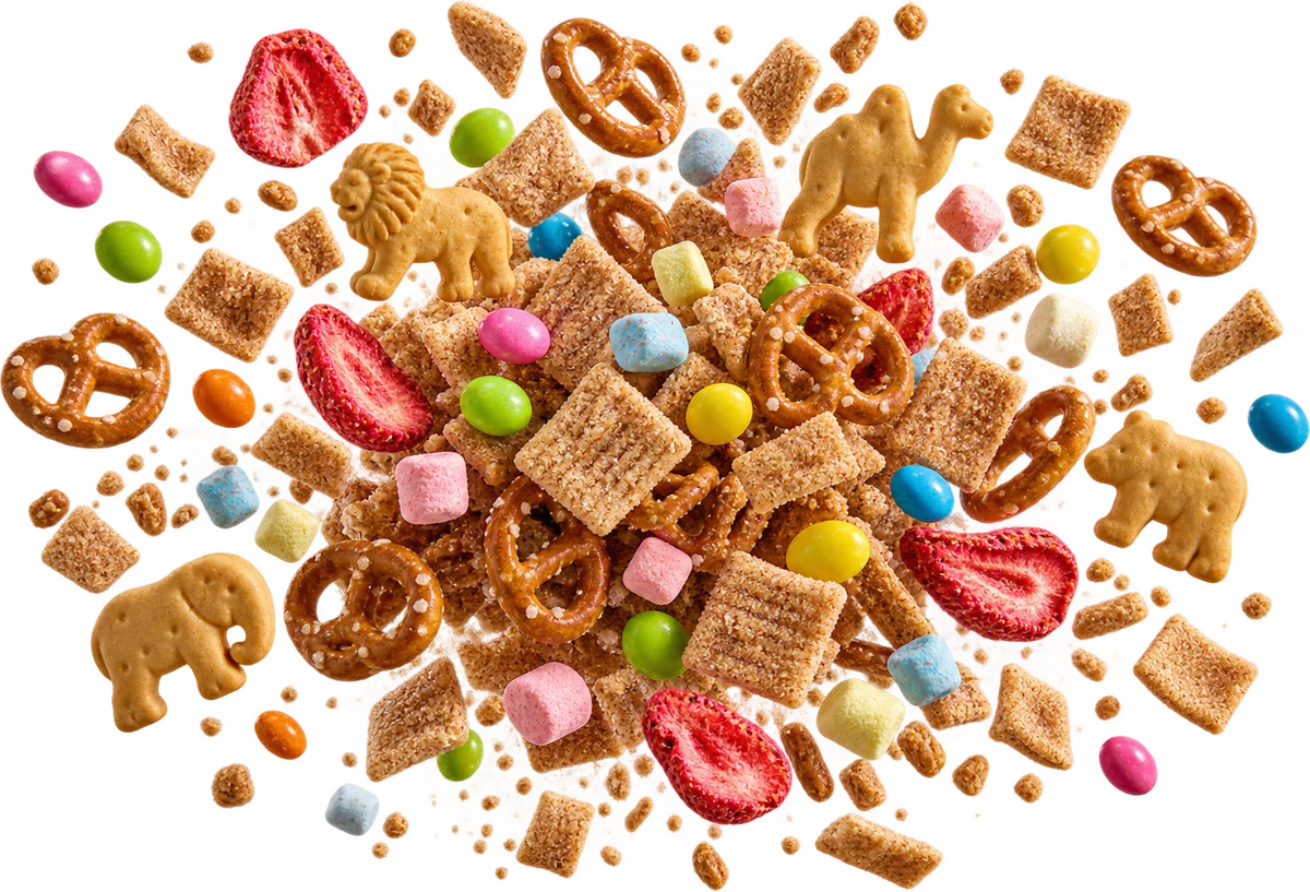 Confetti Crunch, every ingredient frozen mid-air